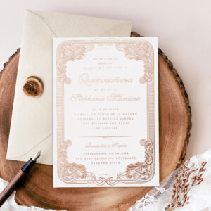 Ornate Frame Spanish Quinceanera Rose Gold Foil Invitation