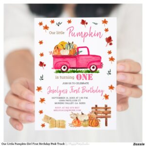 Our Little Pumpkin Girl First Birthday Pink Truck Invitation