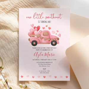Our Little Sweetheart Heart Truck Birthday Invitation