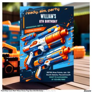 Pack Boy Cool Nerf Wars Party Top Gun 8th Birthday Invitation