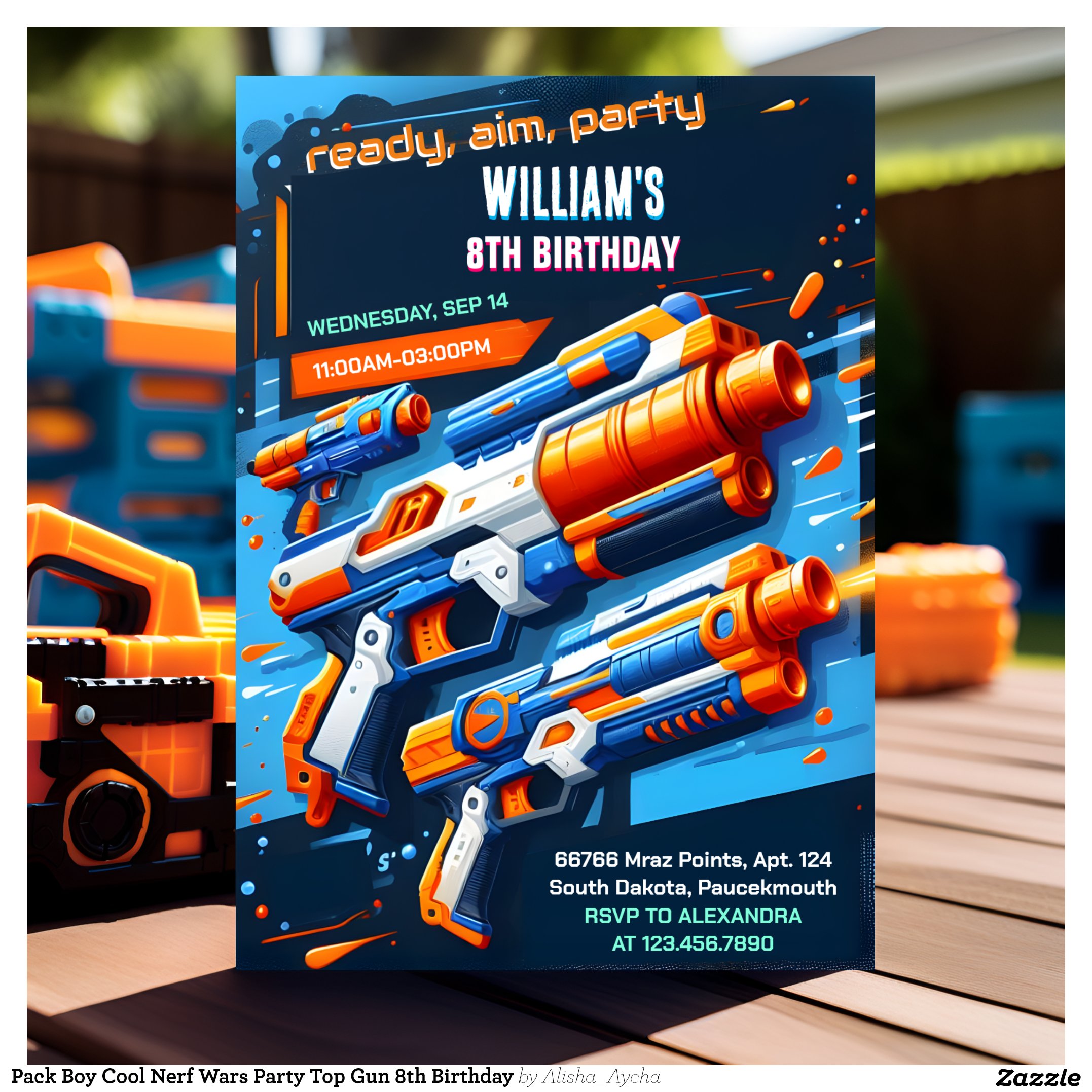 Pack Boy Cool Nerf Wars Party Top Gun 8th Birthday Invitation
