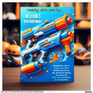 Part Boy Cool Nerf Wars Party Top Gun 8th Birthday Invitation