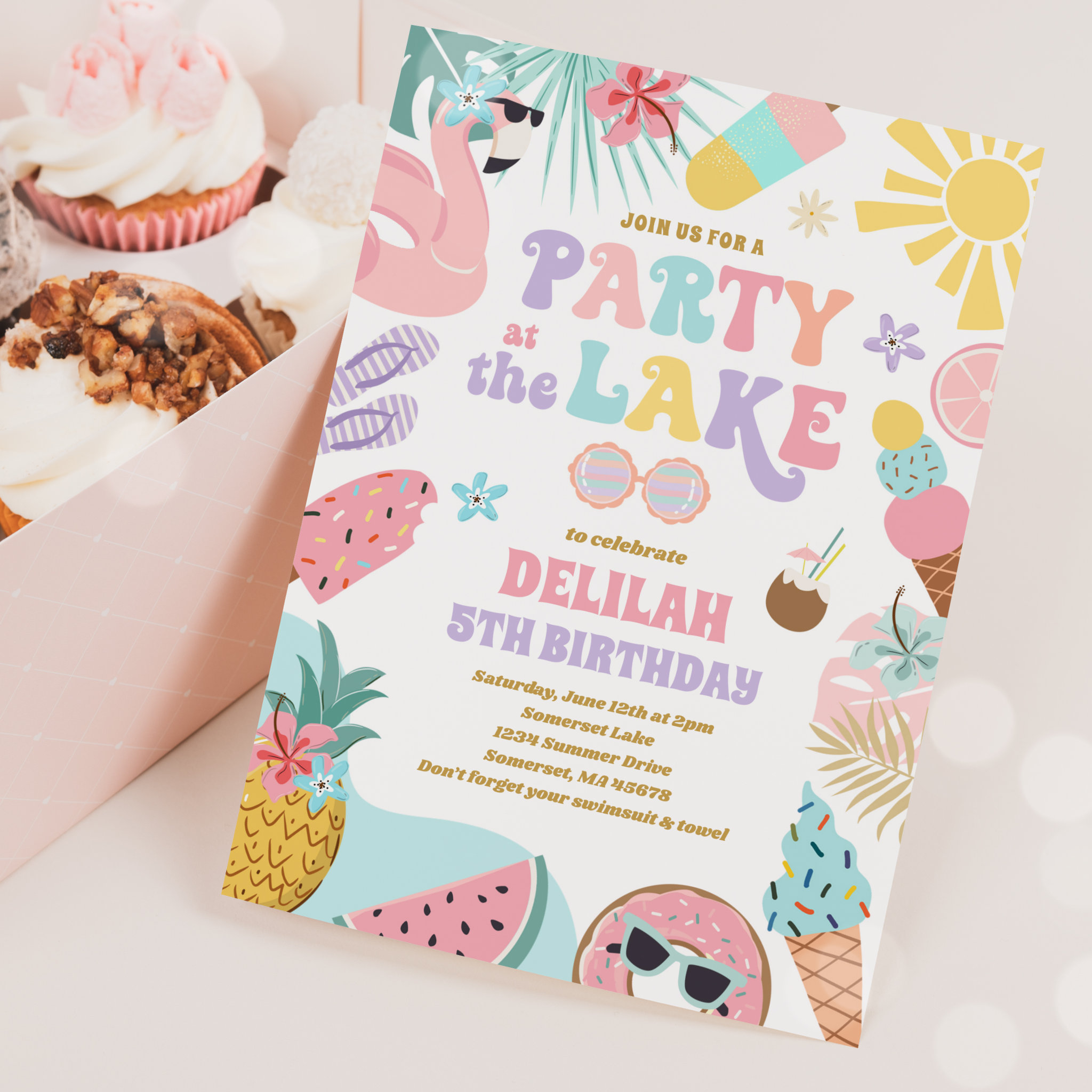 Party At The Lake Summer BBQ Birthday Party Invitation