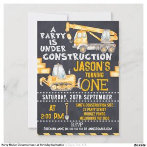 Party Under Construction 1st Birthday Invitation