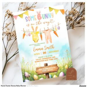 Pastel Easter Bunny Baby Shower Invitation