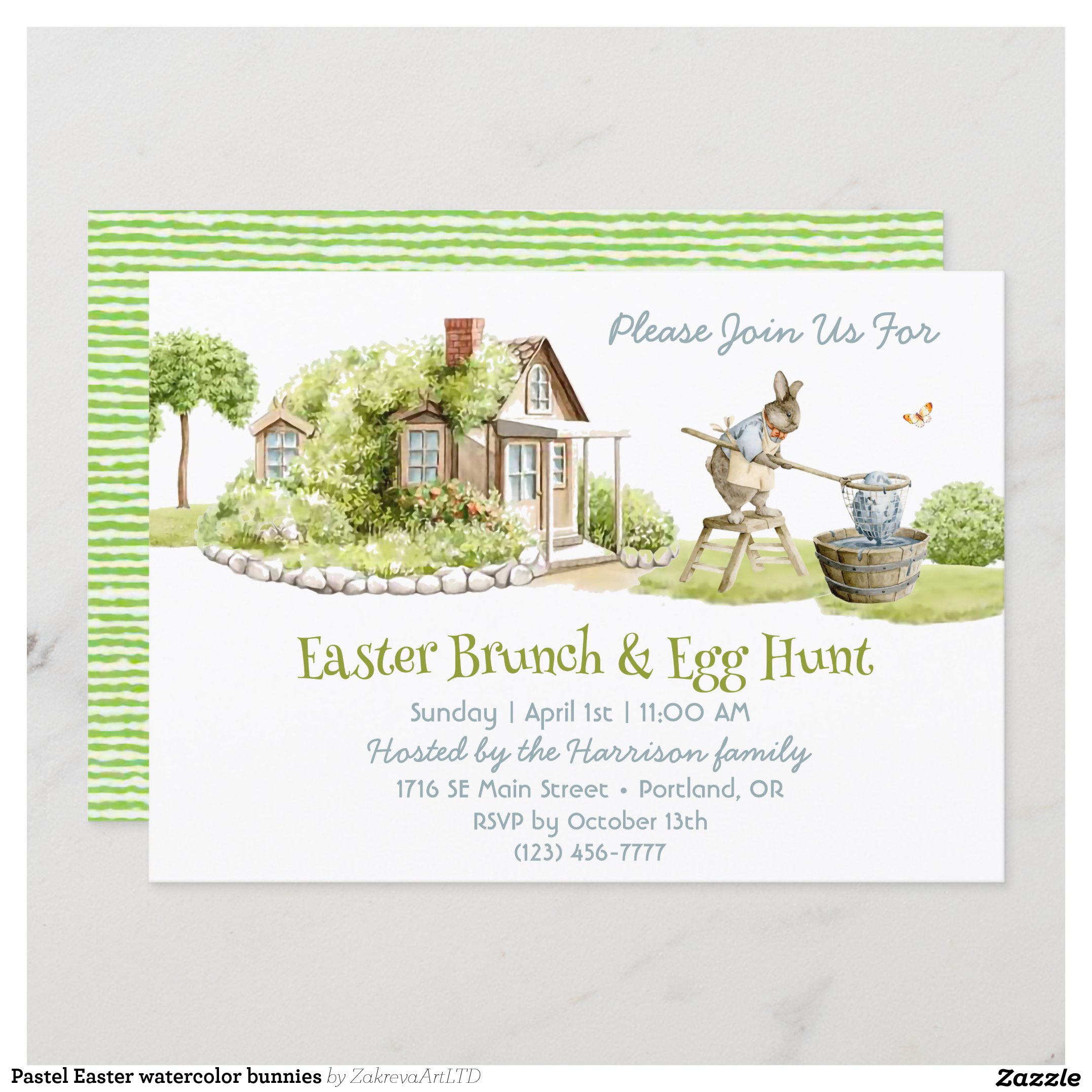 Pastel Easter watercolor bunnies Invitation