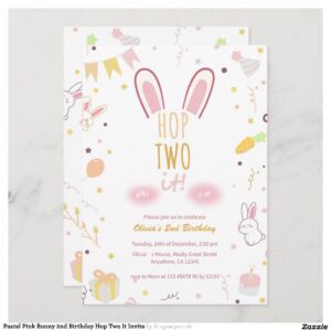 Pastel Pink Bunny 2nd Birthday Hop Two It Invite