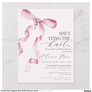 Pastel Pink Coquette Bow Bridal Shower Invite