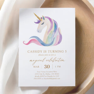 Pastel Watercolor Unicorn Birthday Invitation