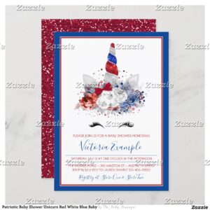 Patriotic Baby Shower Unicorn Red White Blue Baby Invitation