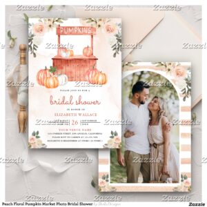 Peach Floral Pumpkin Market Photo Bridal Shower Invitation