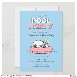 Peanuts -Snoopy - Pool Party Summer Birthday Invitation