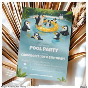 Penguin Pool Party, kids birthday Invitation