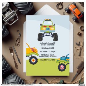 Personalized Monster Truck Birthday Photo Invitation