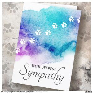Pet loss paw prints watercolor sympathy card