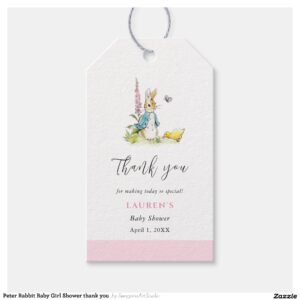 Peter Rabbit Baby Girl Shower thank you Gift Tags