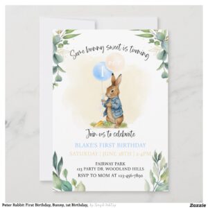 Peter Rabbit First Birthday, Bunny, 1st Birthday, Invitation