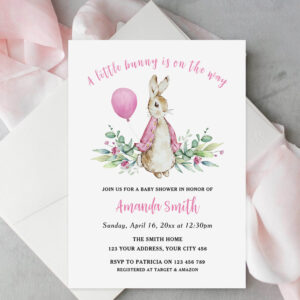 Peter Rabbit Pink Baby Shower Invitation