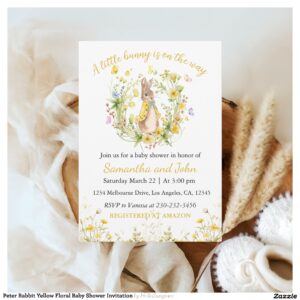 Peter Rabbit Yellow Floral Baby Shower Invitation