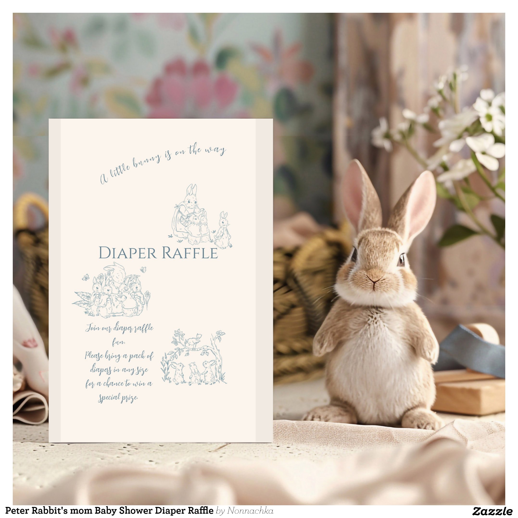 Peter Rabbit's mom Baby Shower Diaper Raffle Enclosure Card