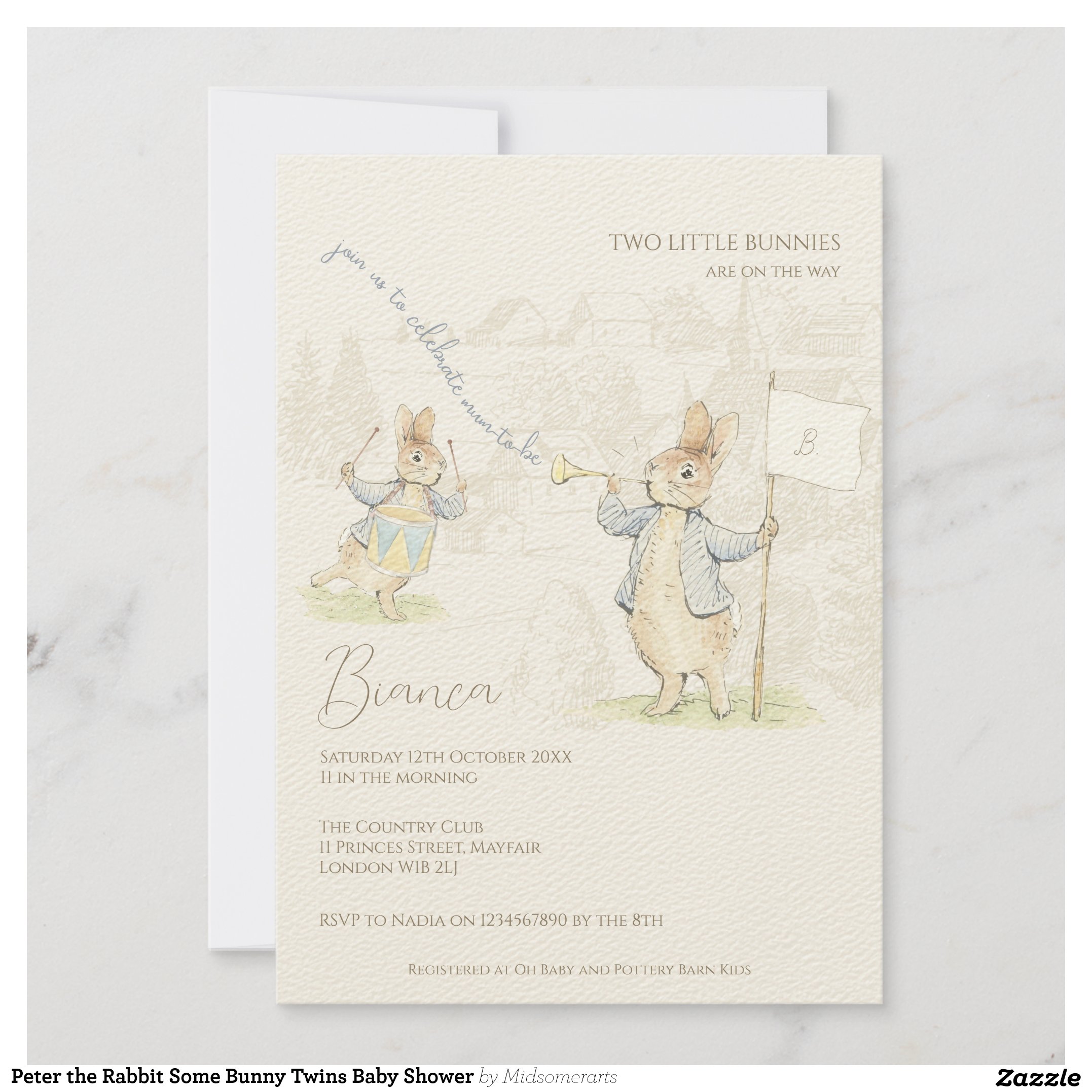 Peter the Rabbit Some Bunny Twins Baby Shower Invitation