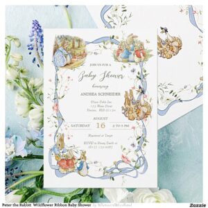 Peter the Rabbit Wildflower Ribbon Baby Shower Invitation