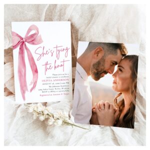 Photo Pink Bow She's Tying the Knot Bridal Shower Invitation