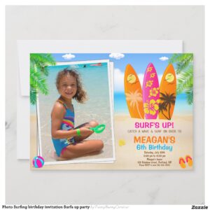 Photo Surfing birthday invitation Surfs up party