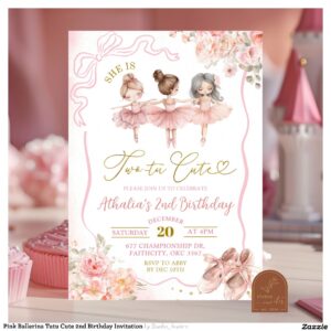 Pink Ballerina Tutu Cute 2nd Birthday Invitation