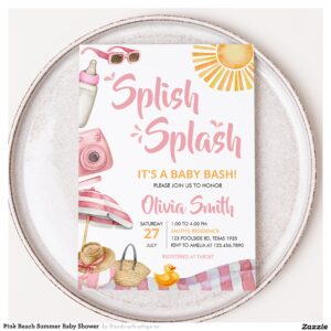 Pink Beach Summer Baby Shower Invitation
