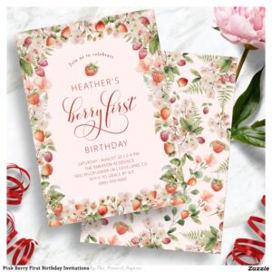 Pink Berry First Birthday Invitations