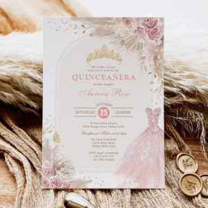 Pink Blush Boho Floral Quincea?era 15th Birthday Invitation