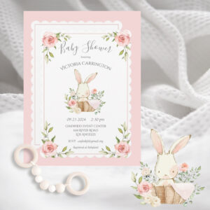 Pink Blush Bunny Rabbit Baby Shower Invitation