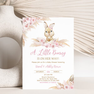 Pink Boho Bunny Baby Shower Invitation