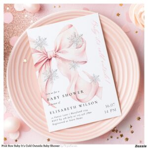 Pink Bow Baby It's Cold Outside Baby Shower Invitation
