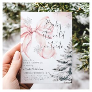 Pink Bow Baby It's Cold Outside Baby Shower Invitation