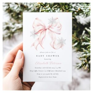 Pink Bow Baby It's Cold Outside Baby Shower Invitation