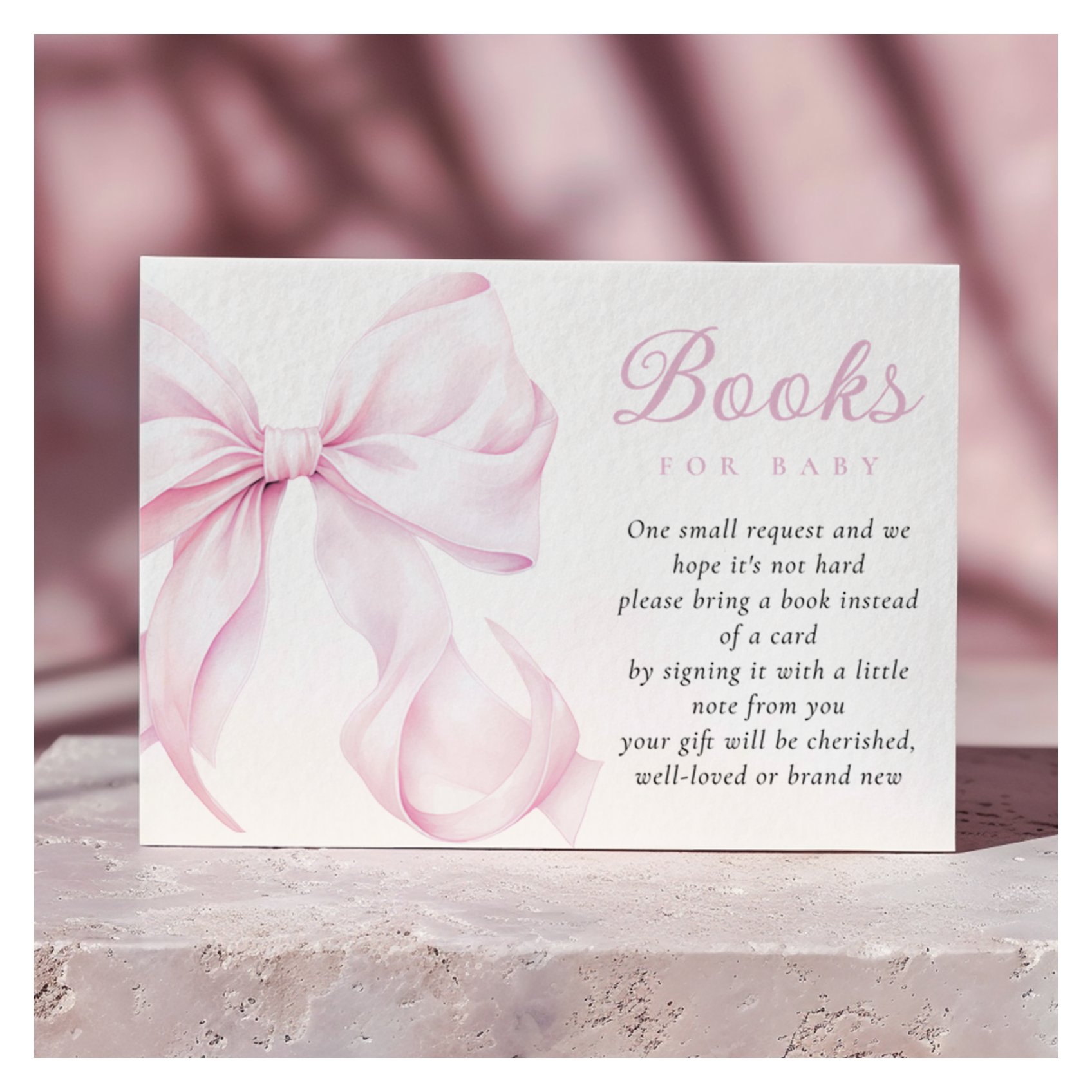 Pink Bow Baby Shower Books for Baby Enclosure Card