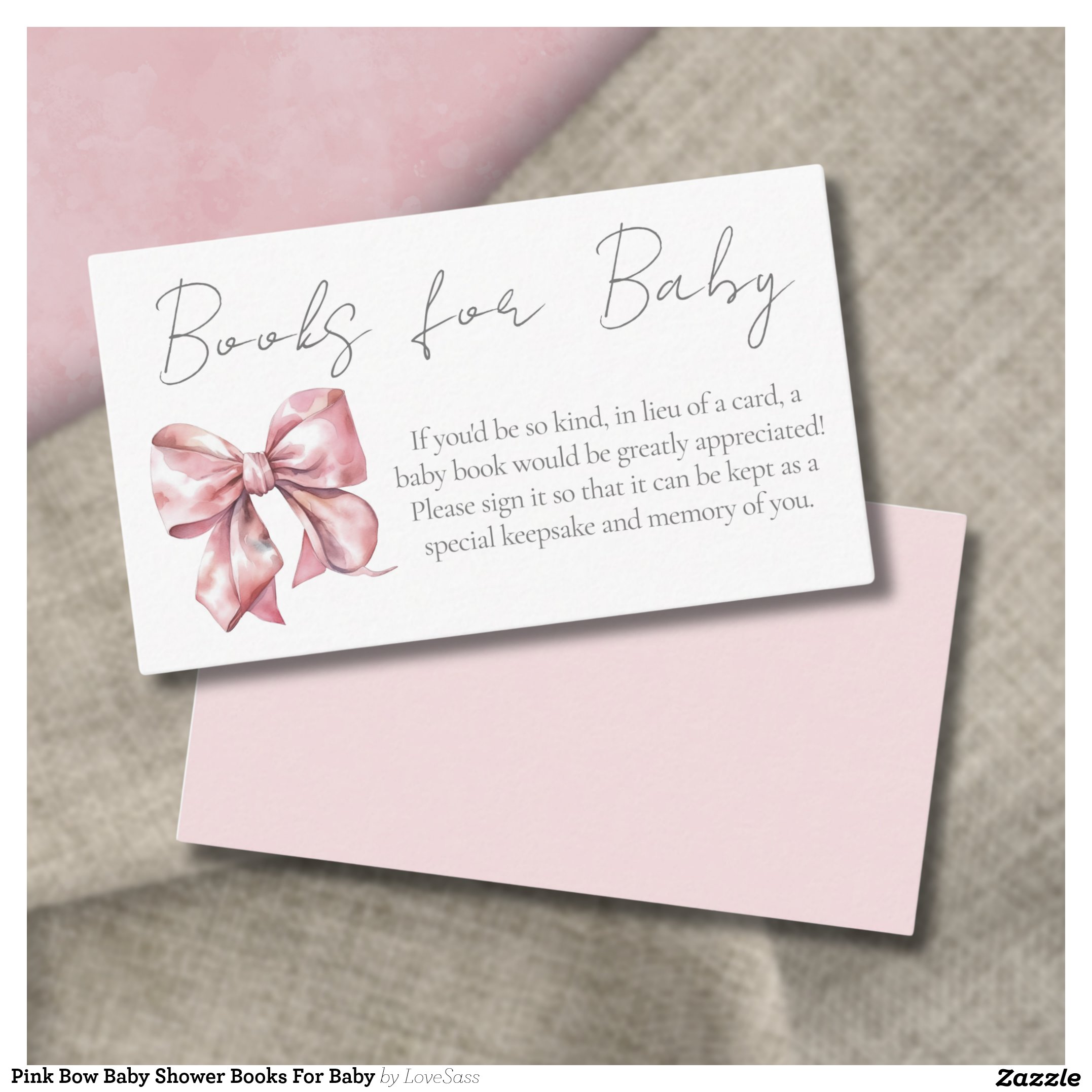 Pink Bow Baby Shower Books For Baby Enclosure Card