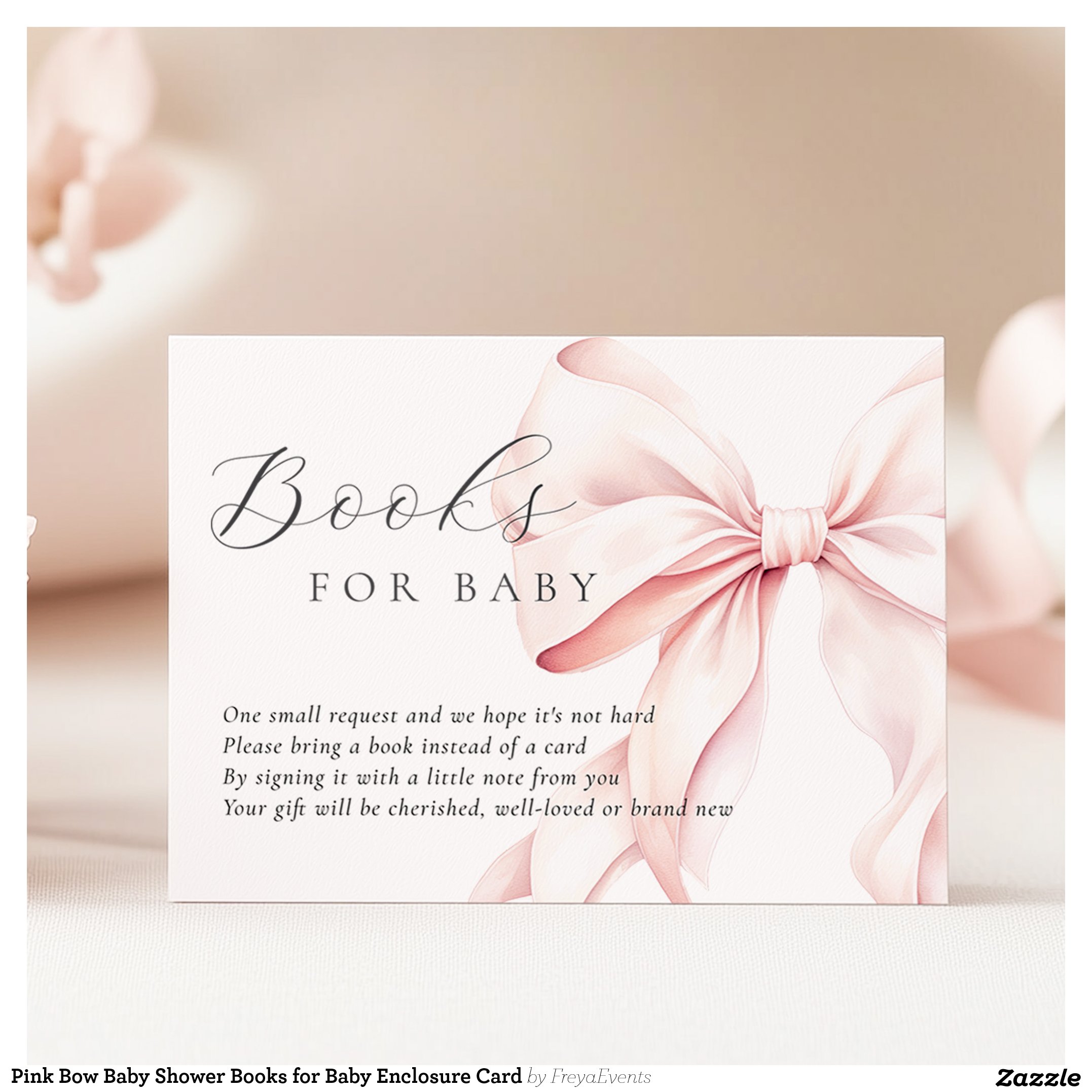 Pink Bow Baby Shower Books for Baby Enclosure Card