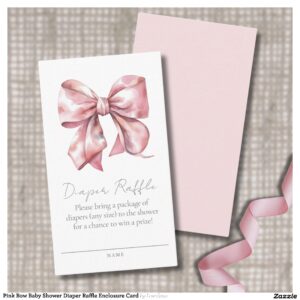 Pink Bow Baby Shower Diaper Raffle Enclosure Card