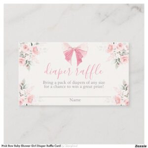 Pink Bow Baby Shower Girl Diaper Raffle Card