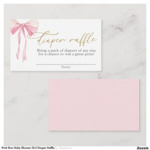 Pink Bow Baby Shower Girl Diaper Raffle Enclosure Card