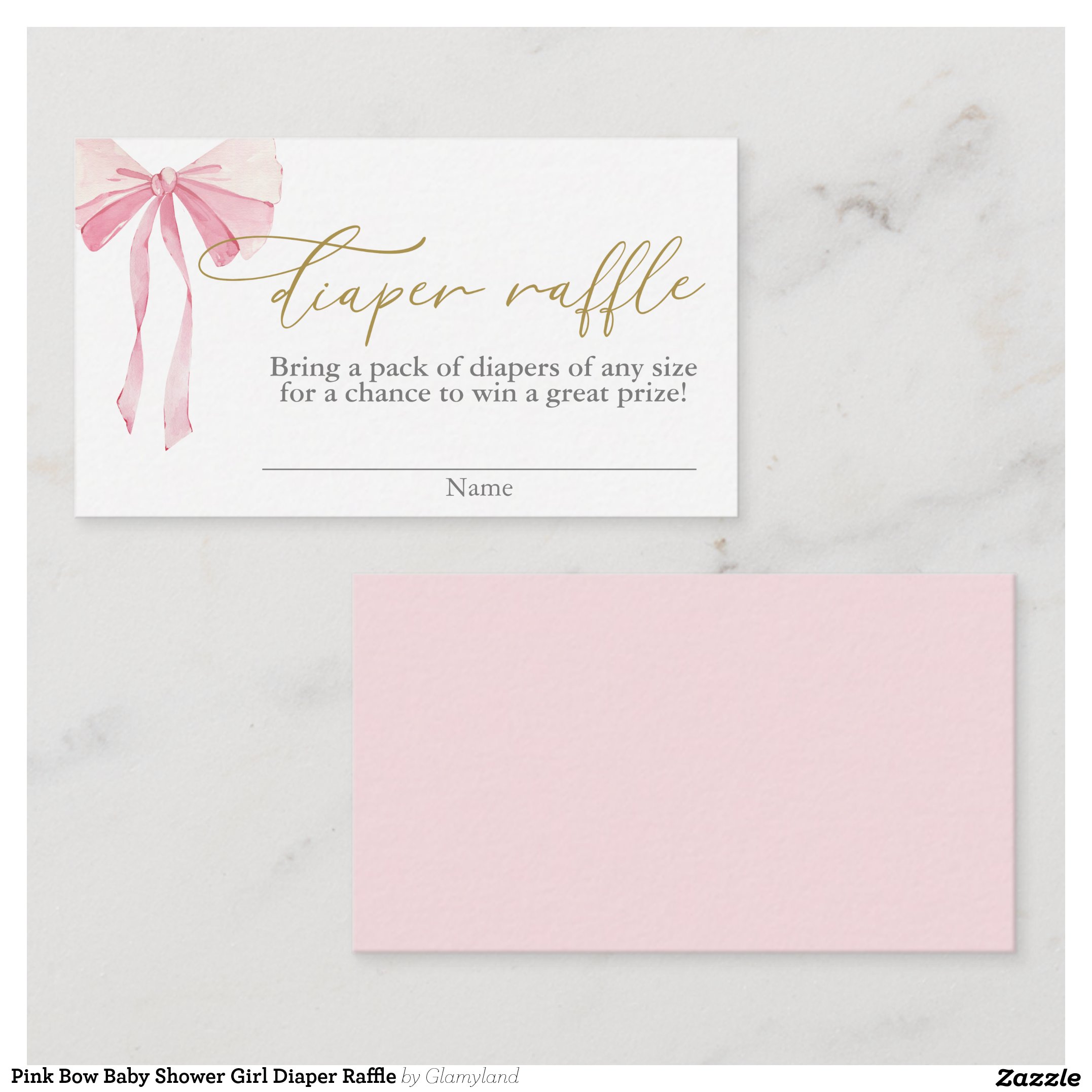 Pink Bow Baby Shower Girl Diaper Raffle Enclosure Card