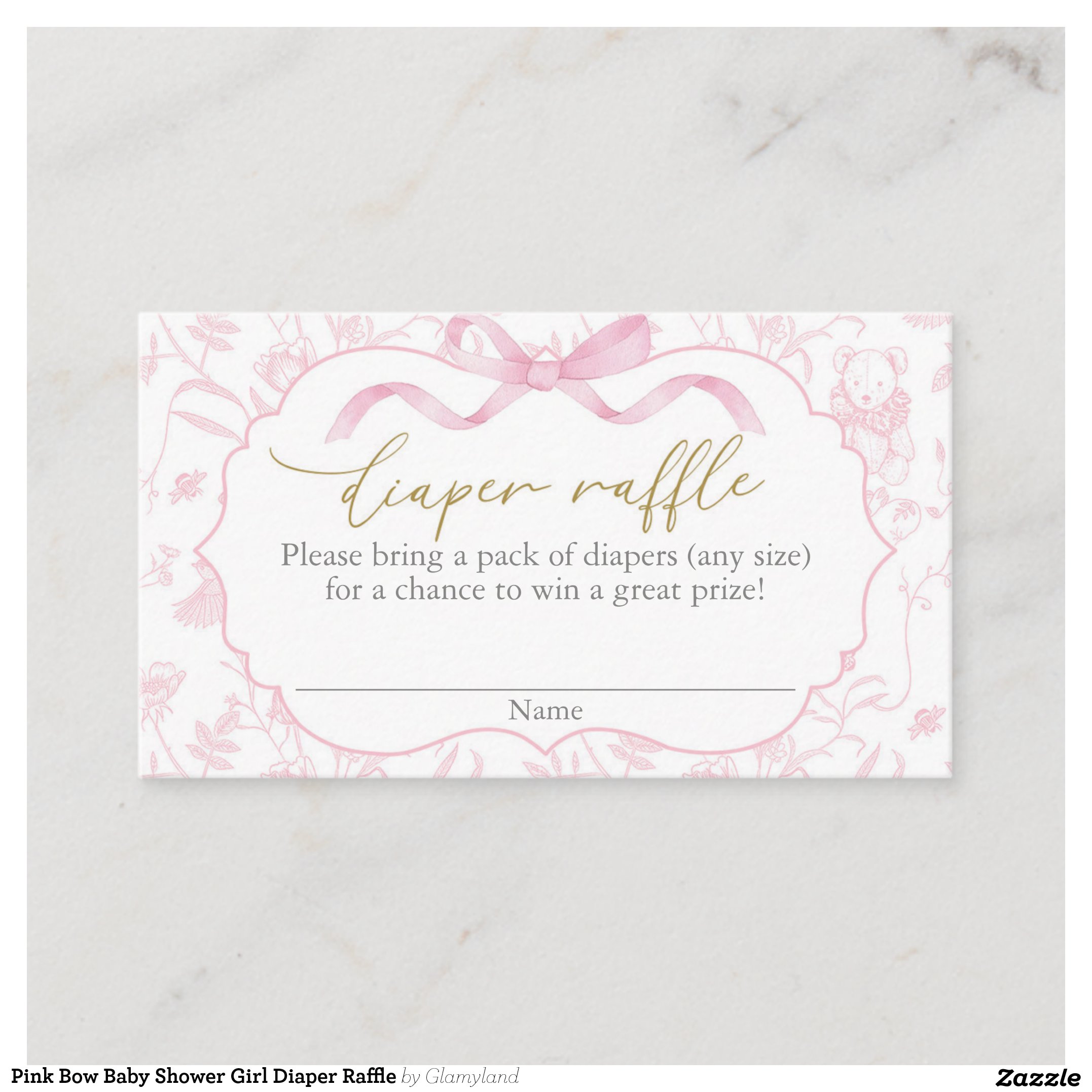 Pink Bow Baby Shower Girl Diaper Raffle Enclosure Card