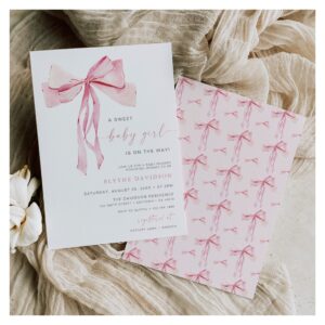 Pink Bow Baby Shower Invitation Girl Coquette