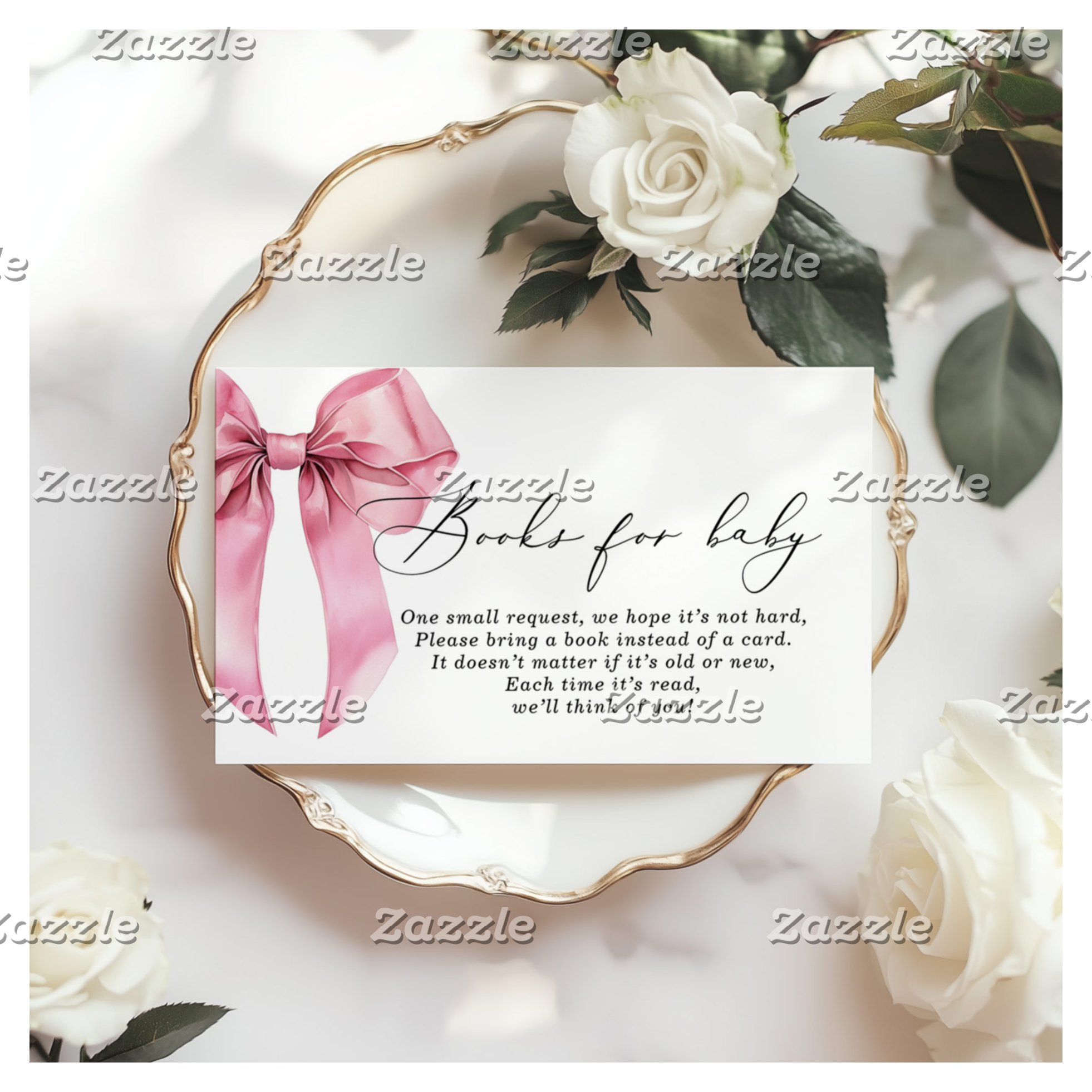 Pink Bow Books for baby Coquette Baby Shower Enclosure Card