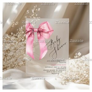 Pink Bow Bowtiful Baby Shower Acrylic Invitations