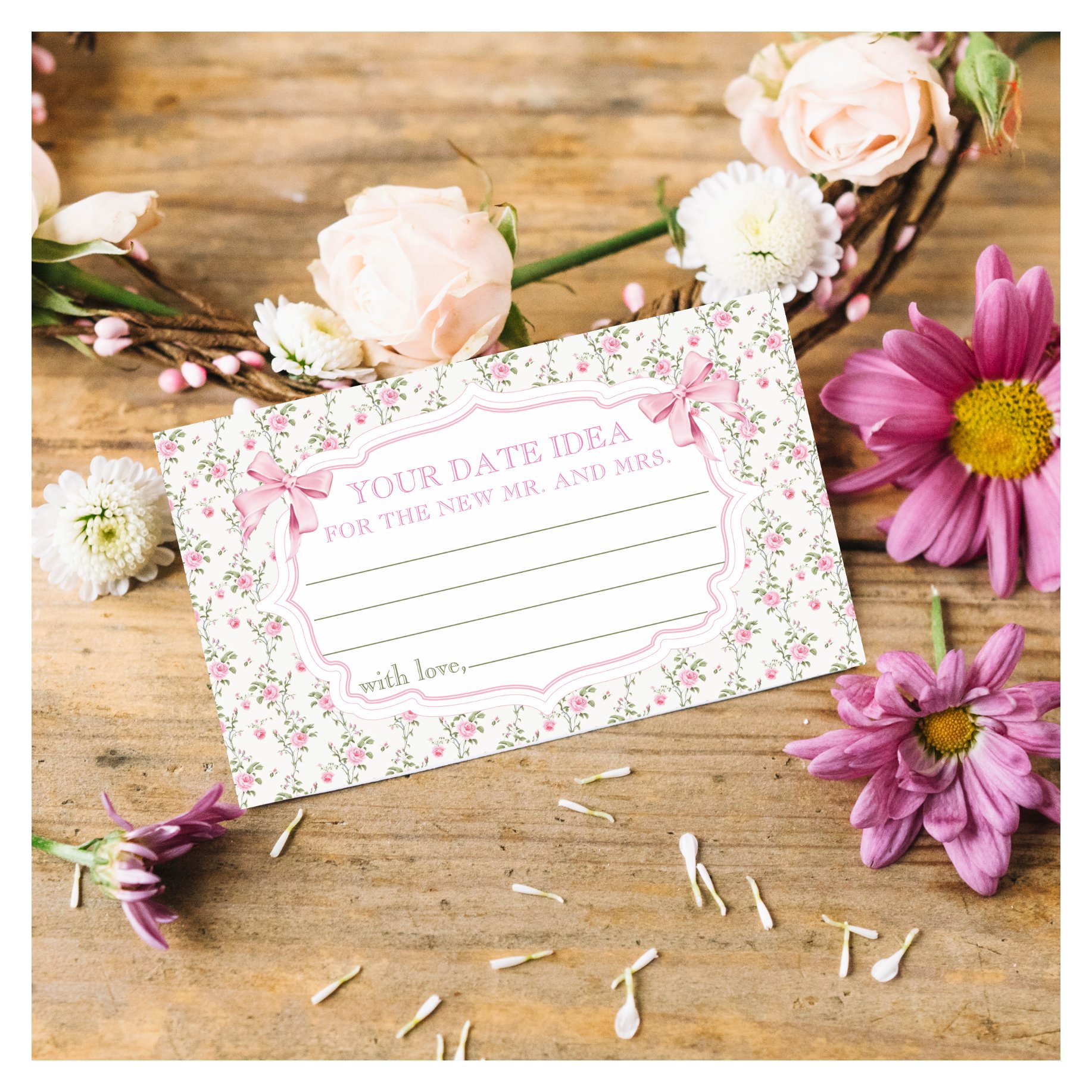 Pink Bow Bridal Shower Date Night Ideas Enclosure Card