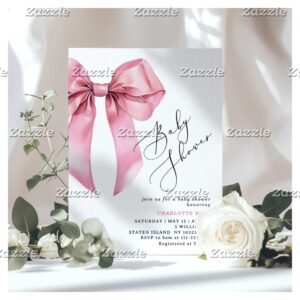 Pink Bow calligraphy Coquette Baby Shower Invitation